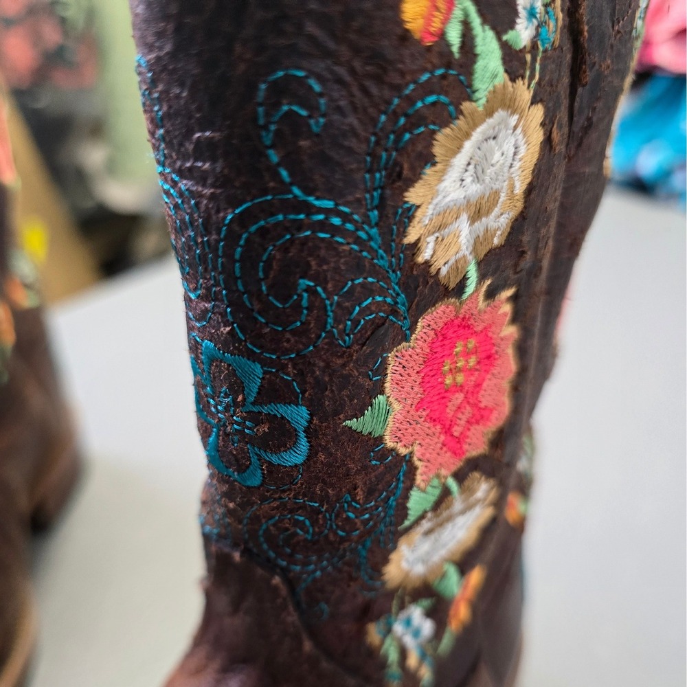 Macie Bean Womens Cowboy Boots Size 2 Brown Floral Embroidered Western - Picture 5 of 8